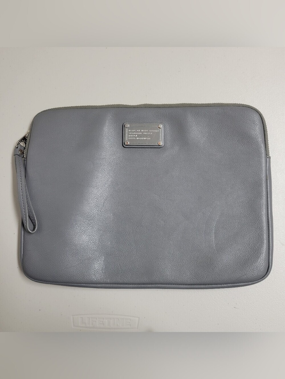 Marc By Marc Jacobs Light Gray Leather Laptop Case with Wrist Strap.